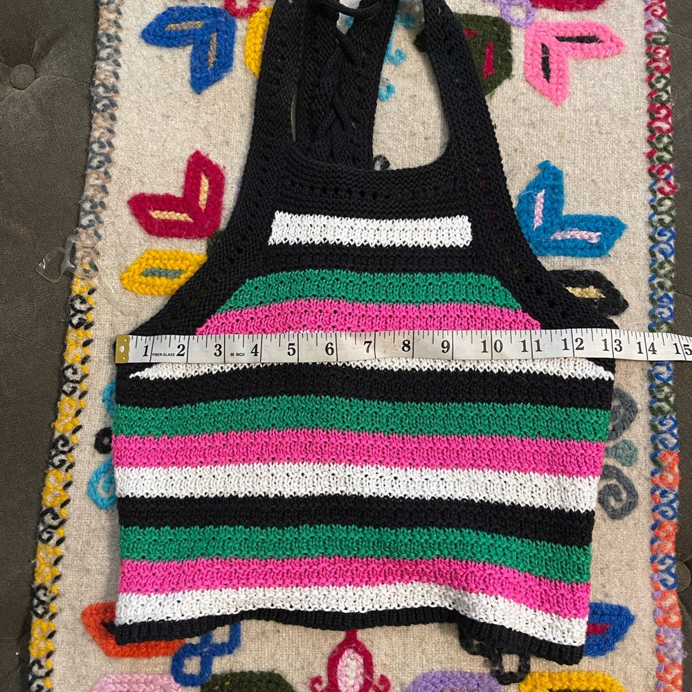 Striped Knit Crop Top - Black, Pink, Green